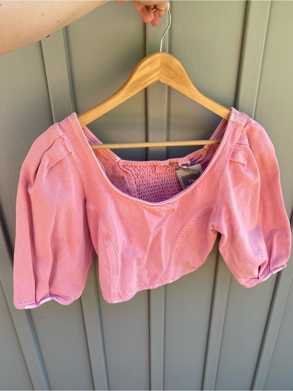 LEVI’S denim pink crop short sleeve puff top size XS